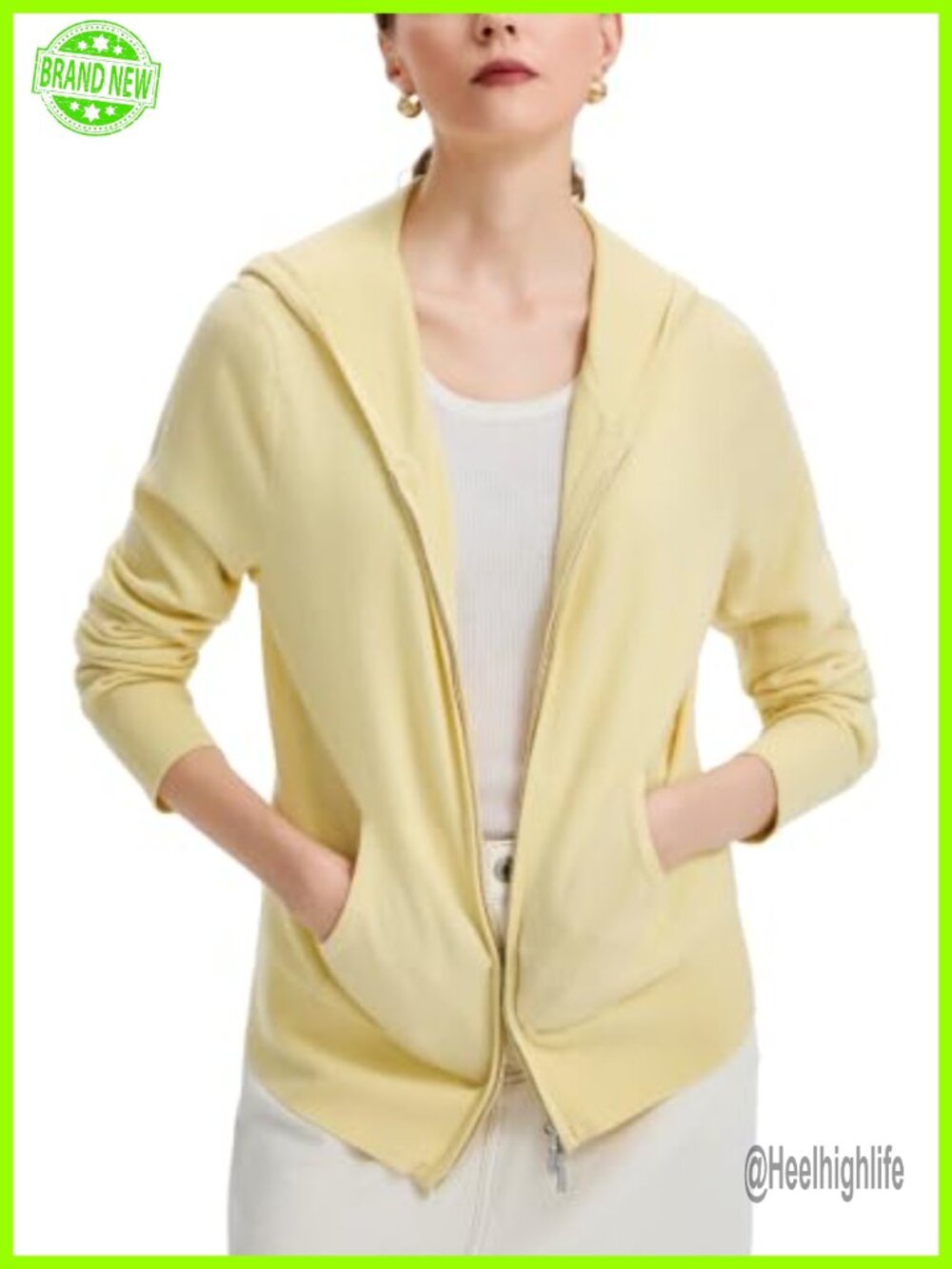 Merino Wool Hooded Cardigan Sweater Womens Two-Way Zip